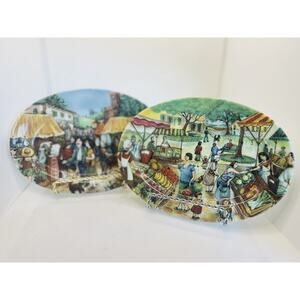 Market Scenes Flower Market Italy Oval Plates Brunelli
